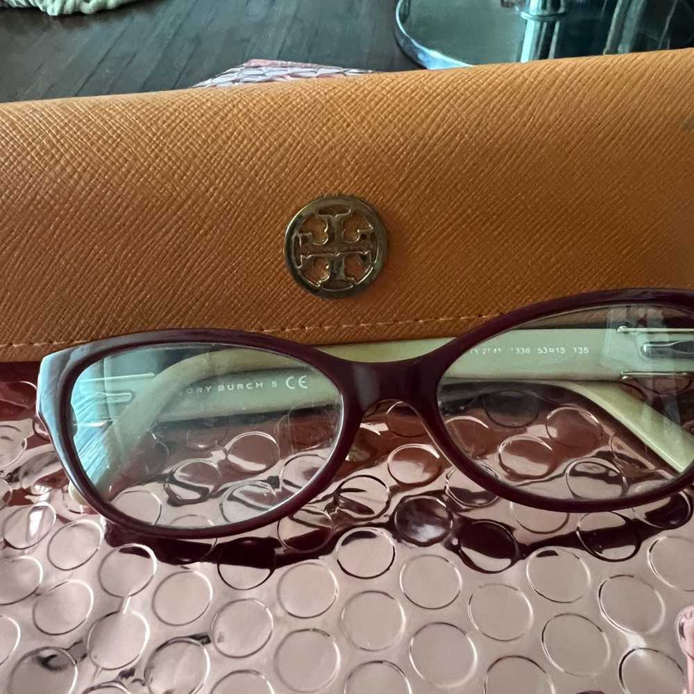 Authentic Tory Burch eye glasses, case and dust rag